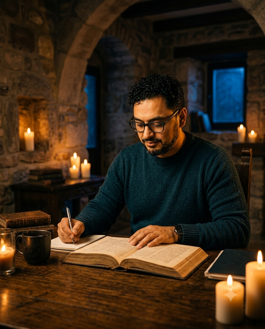 Christian estudiando el Zóhar a la luz de las velas